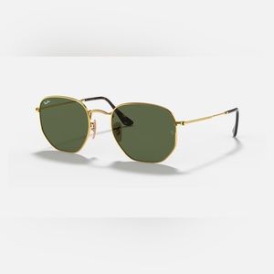 Ray-Ban Hexagonal Flat Sunglasses - Gold Frame, Green Lenses